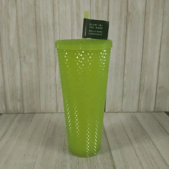 Starbucks 2022 Glow In The Dark Lemongrass Studded Green Tumbler 24oz - Picture 2 of 9